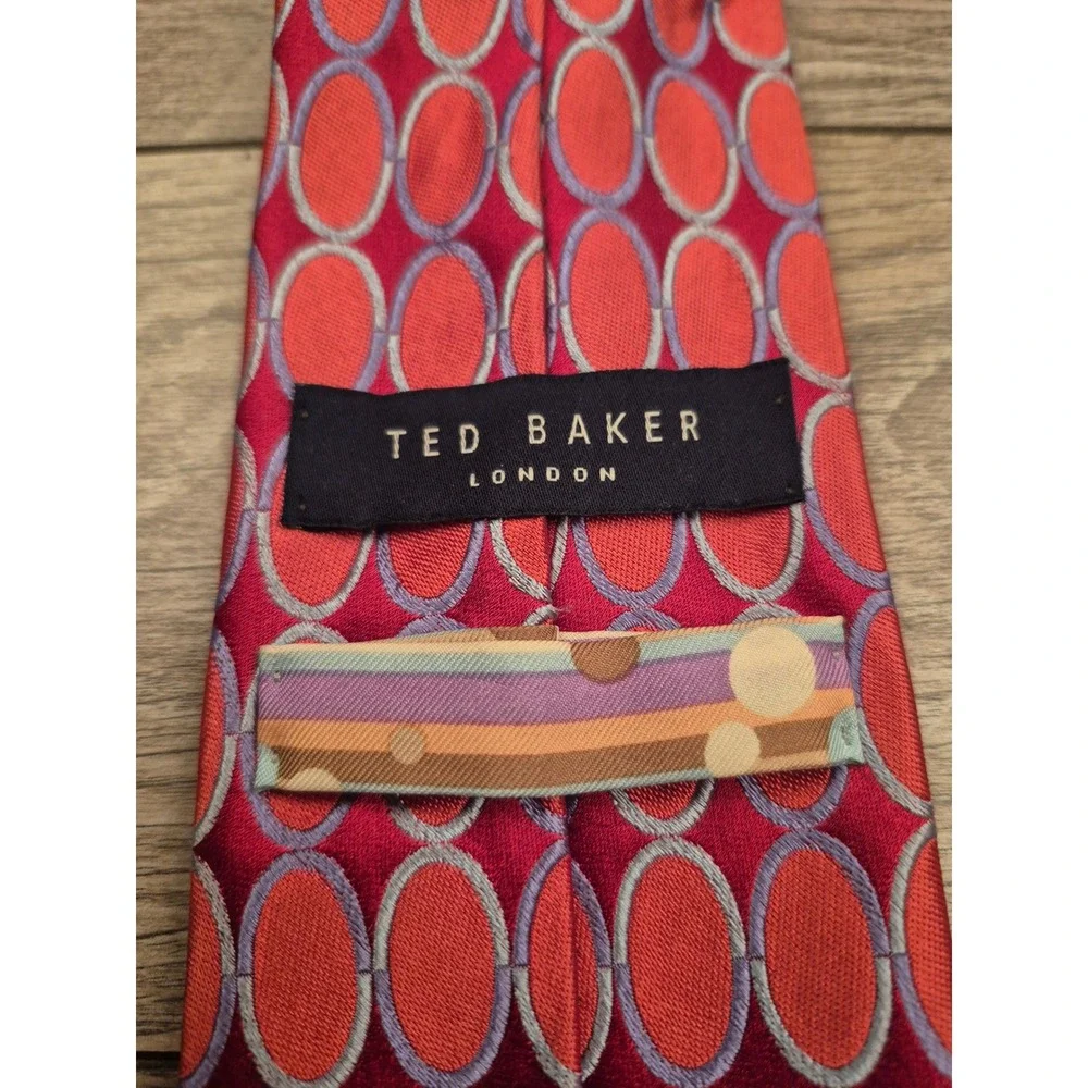 Ted Baker London‎ Mens Silk Necktie Pink Orange Purple Oval Geometric